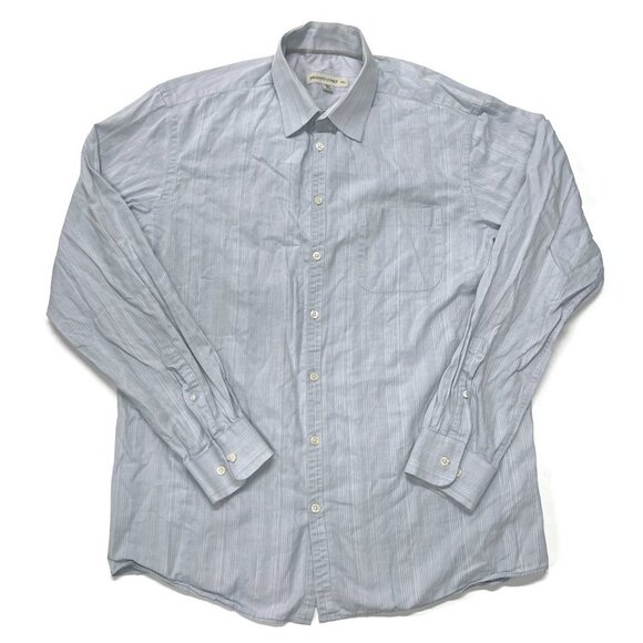 Pronto Uomo Men XL Button Up Shirt Long Sleeve Blue Striped Cotton - Picture 4 of 5